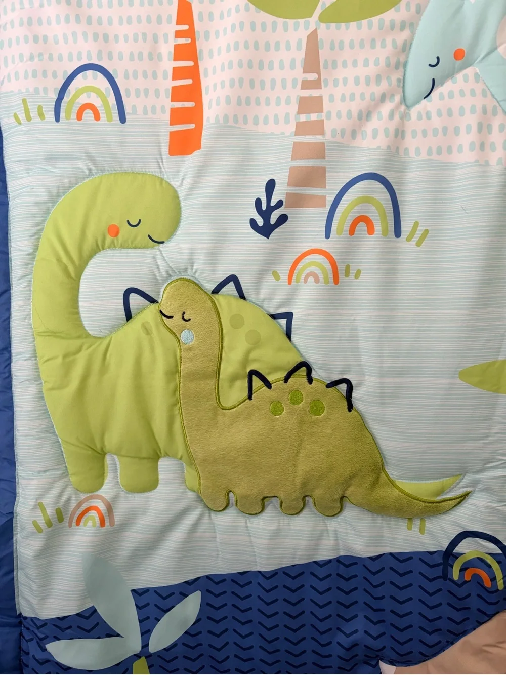 Baby Dinosaur & Elephant Quilted Throw Blanket - Blue & Green